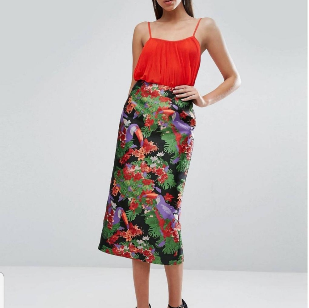Asos tropical print pencil skirt